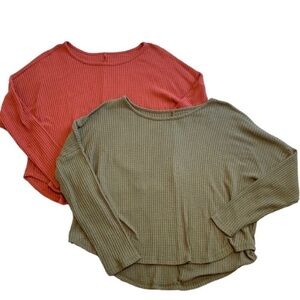 Women’s Waffle Knit Dolman Sleeve Scoop Neck Top Bundle in Size Small